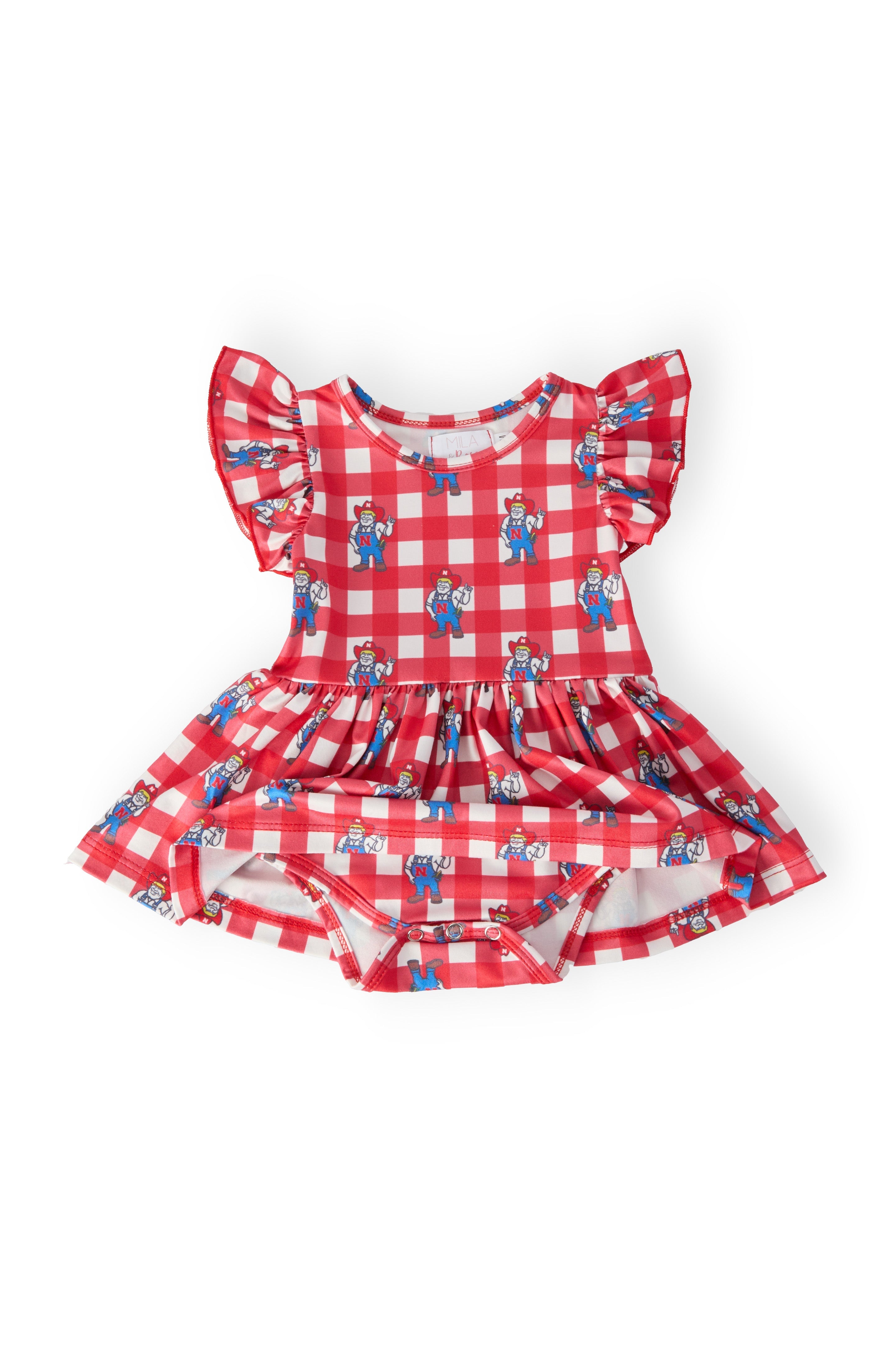 Nebraska Plaid Herbie Husker S/S Flutter Twirl Bodysuit Secondary image