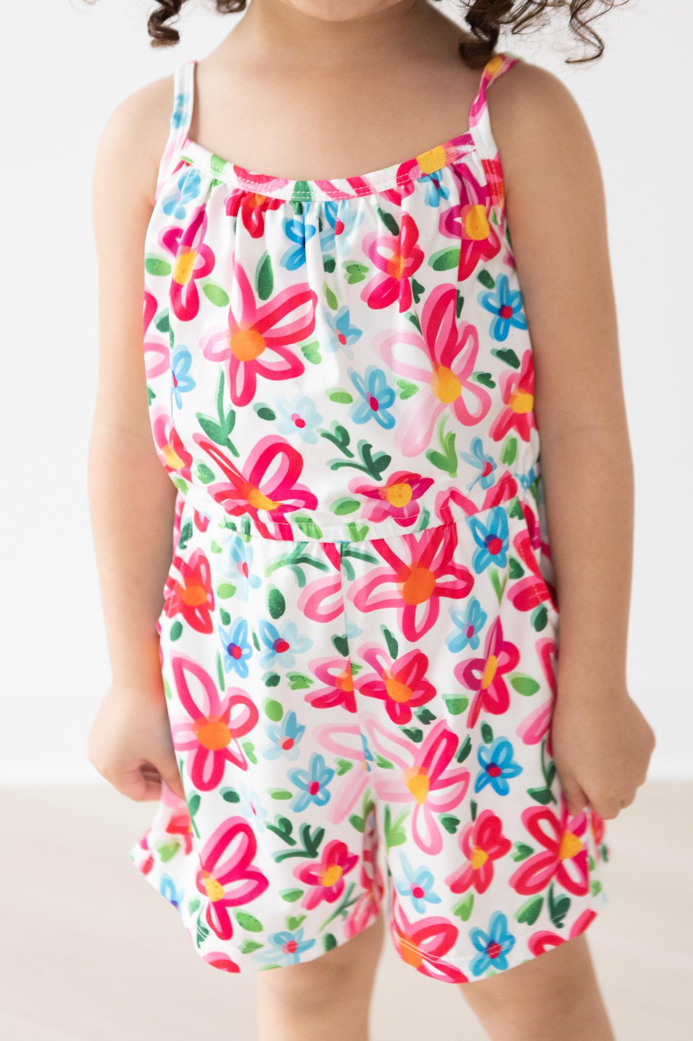 Neon Floral Strappy Play Romper Secondary image