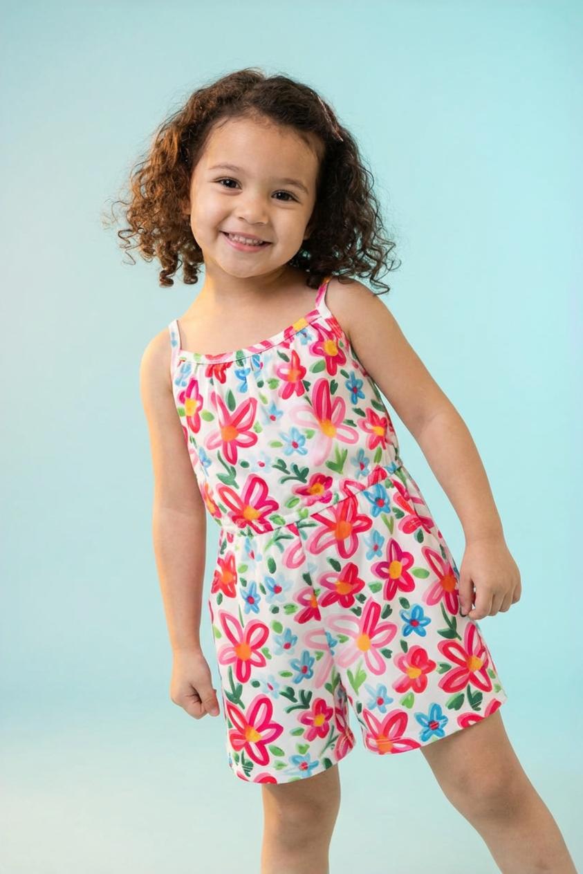 Neon Floral Strappy Play Romper Main image