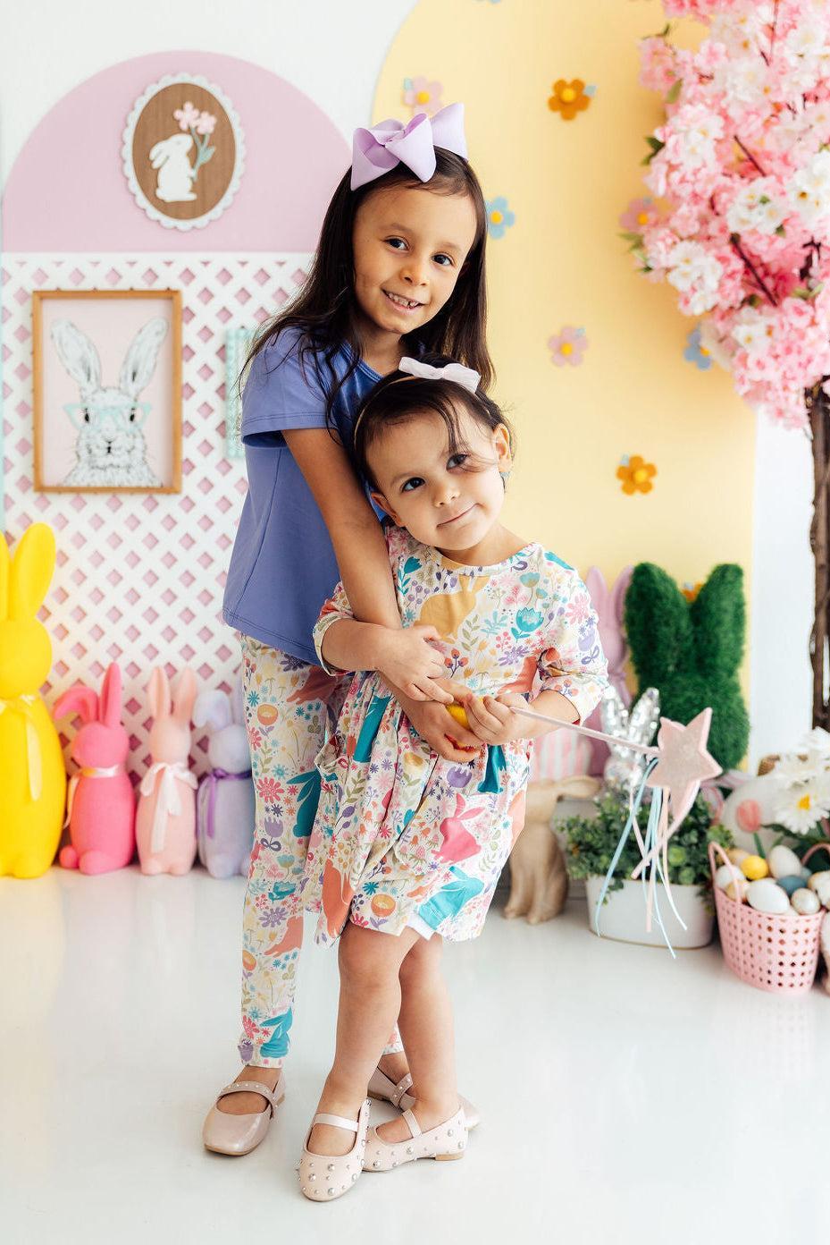 Pastel Floral Bunnies 3/4 Sleeve Pocket Twirl Dress Secondary image