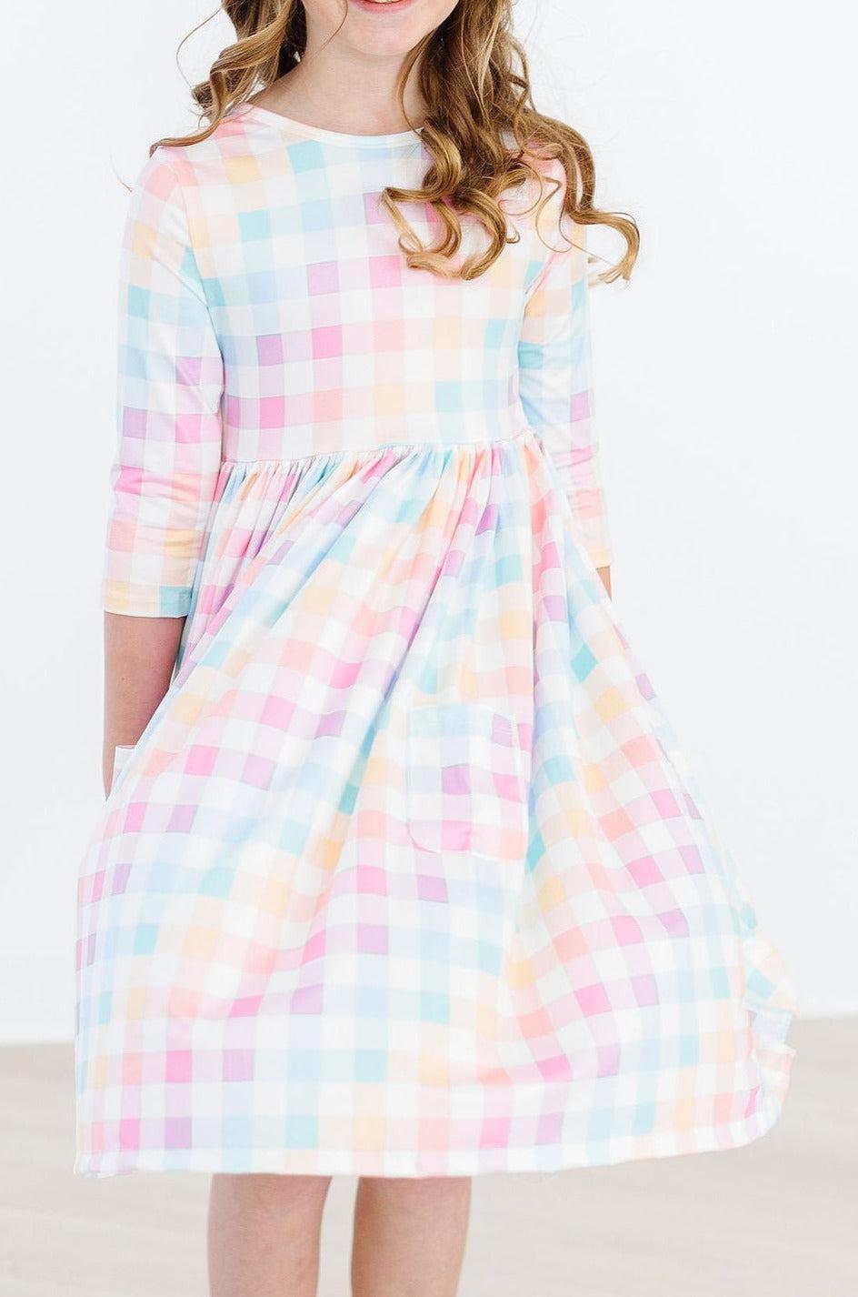 Pastel Plaid 3/4 Sleeve Pocket Twirl Dress Secondary image