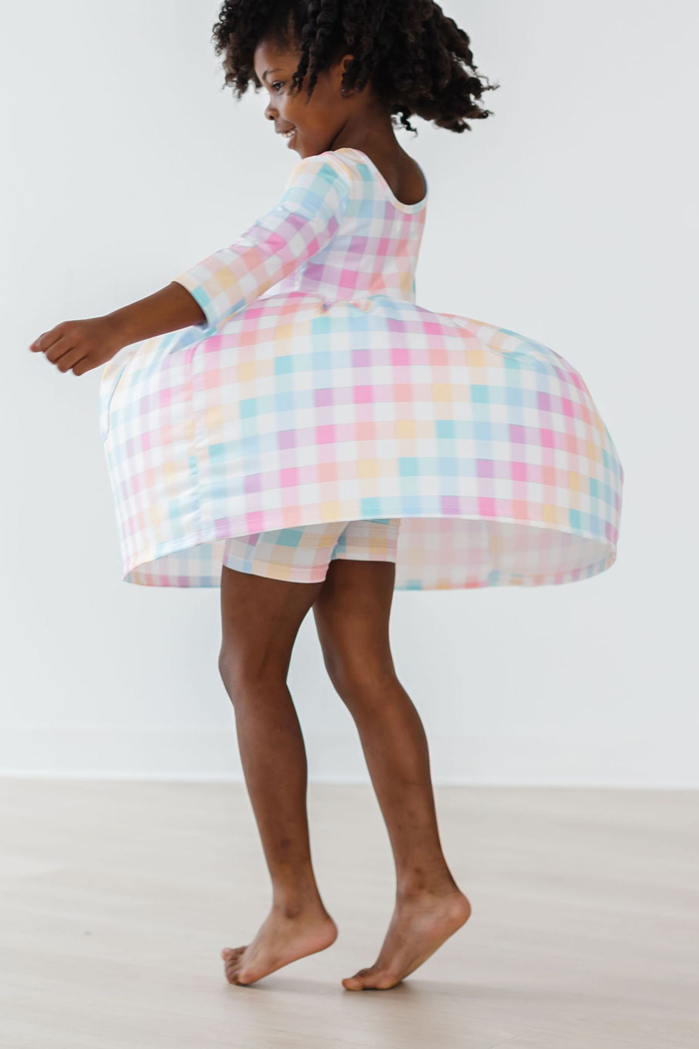 Pastel Plaid 3/4 Sleeve Pocket Twirl Dress Main image