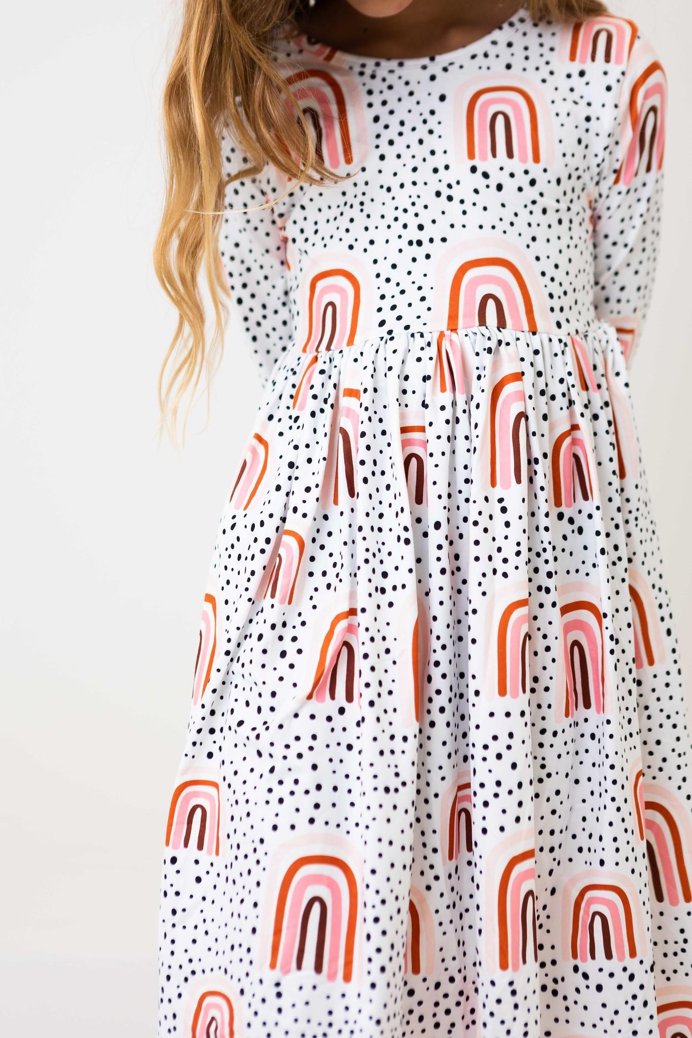 Peach Rainbow 3/4 Sleeve Pocket Twirl Dress Main image
