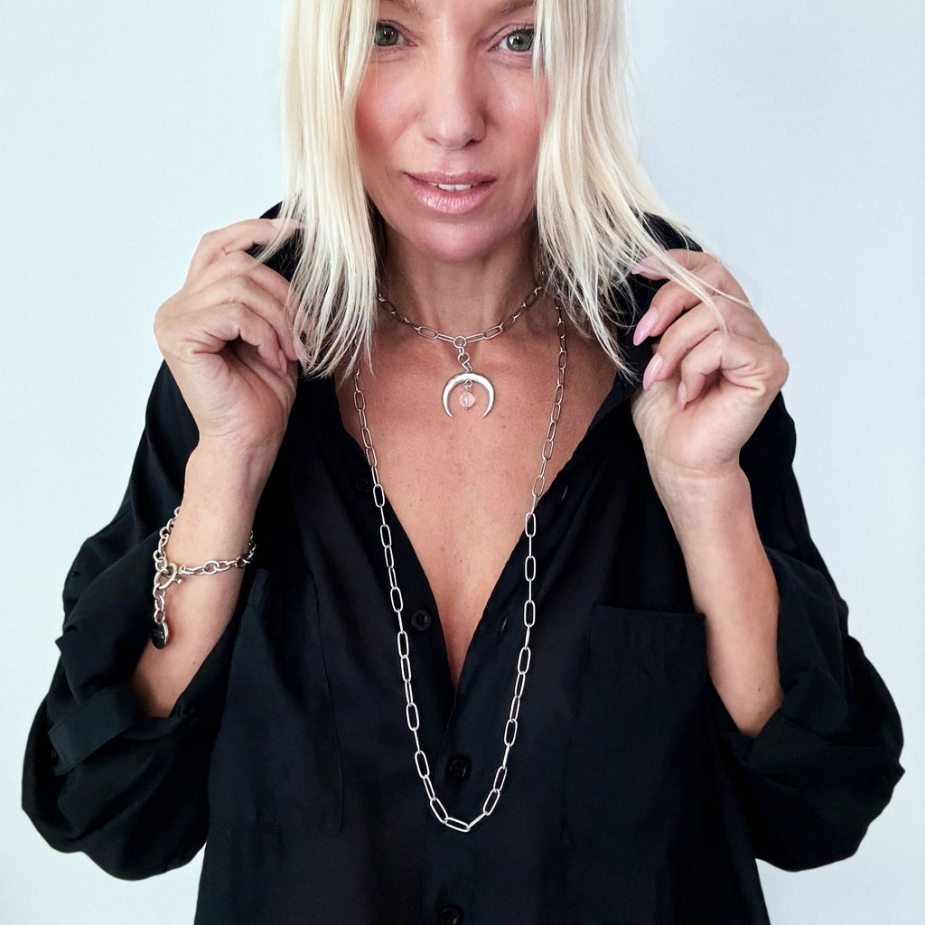 Grateful Crescent Moon Klink Necklace