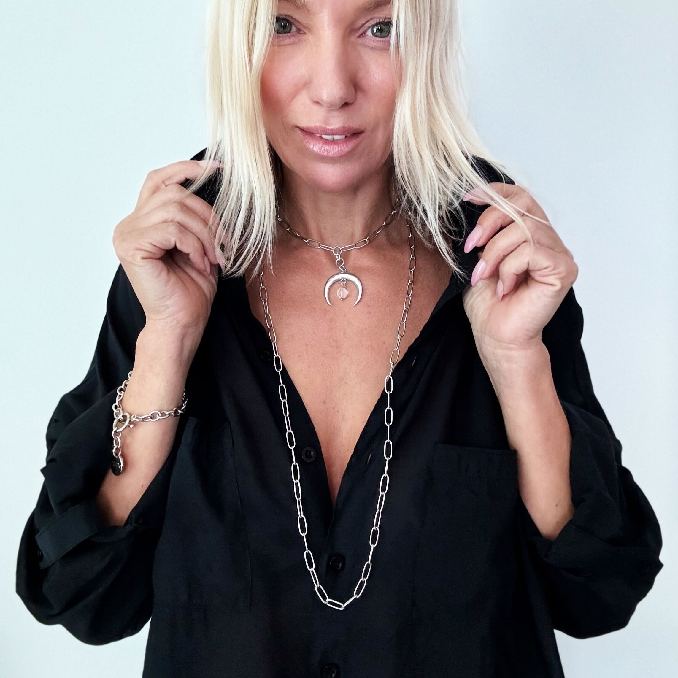 Grateful Crescent Moon Klink Necklace