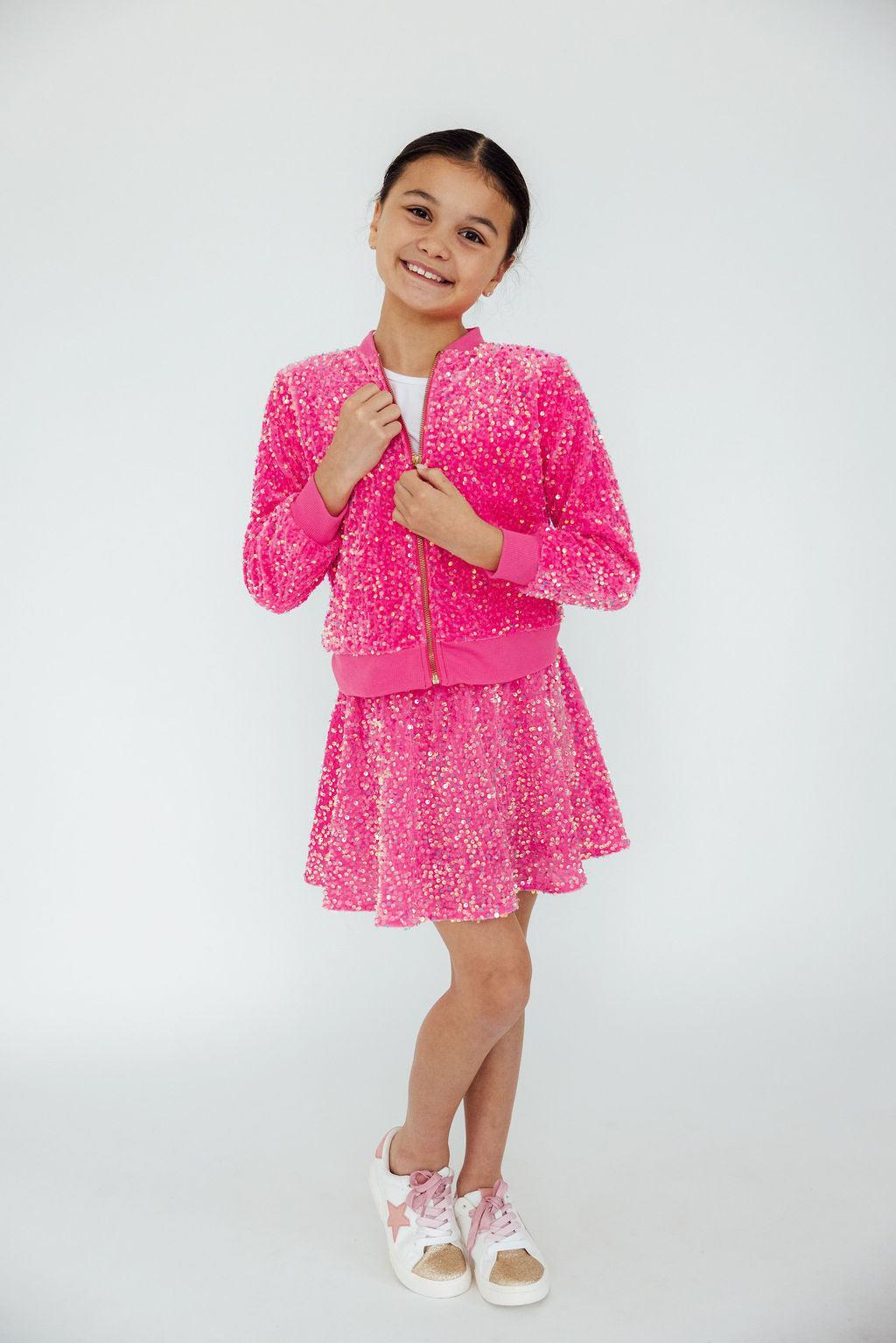 Pink Velvet Sequin Twirl Skort Secondary image