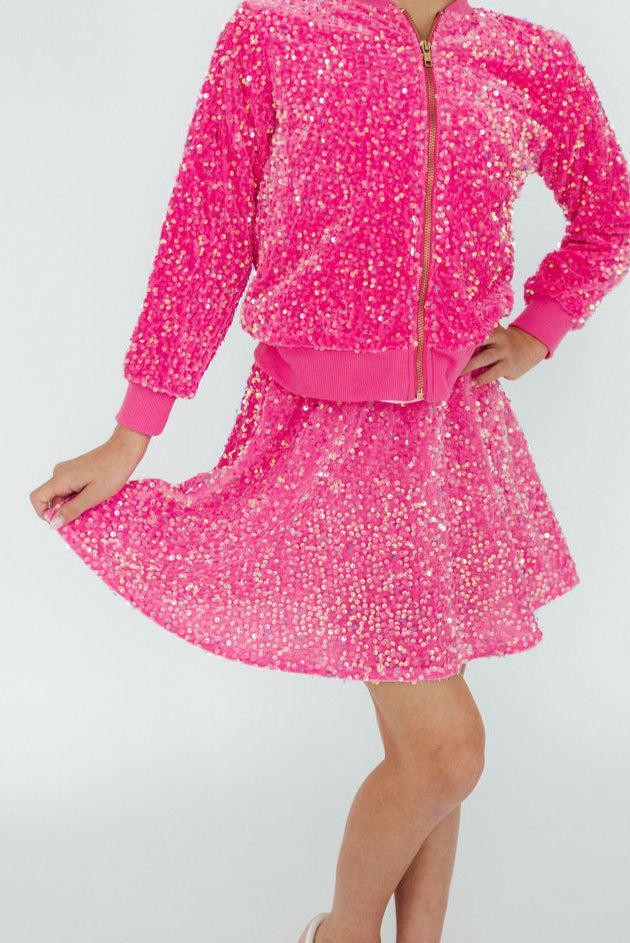 Pink Velvet Sequin Twirl Skort Main image