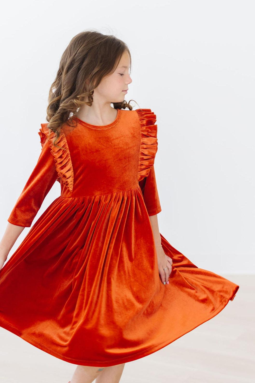 Pumpkin Spice Velvet Ruffle Twirl Dress Main image