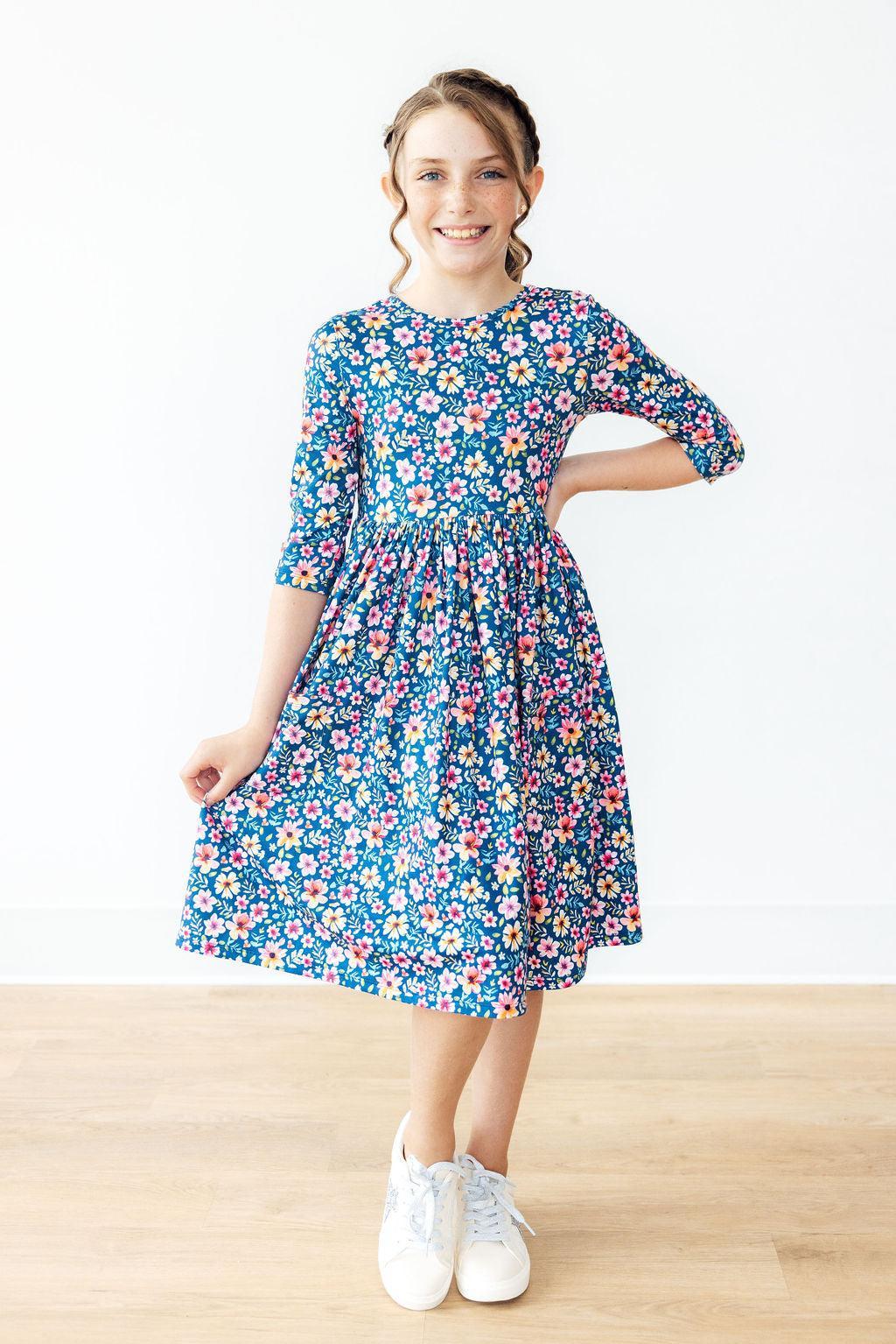 Rainforest Blooms 3/4 Sleeve Pocket Twirl Dress Secondary image
