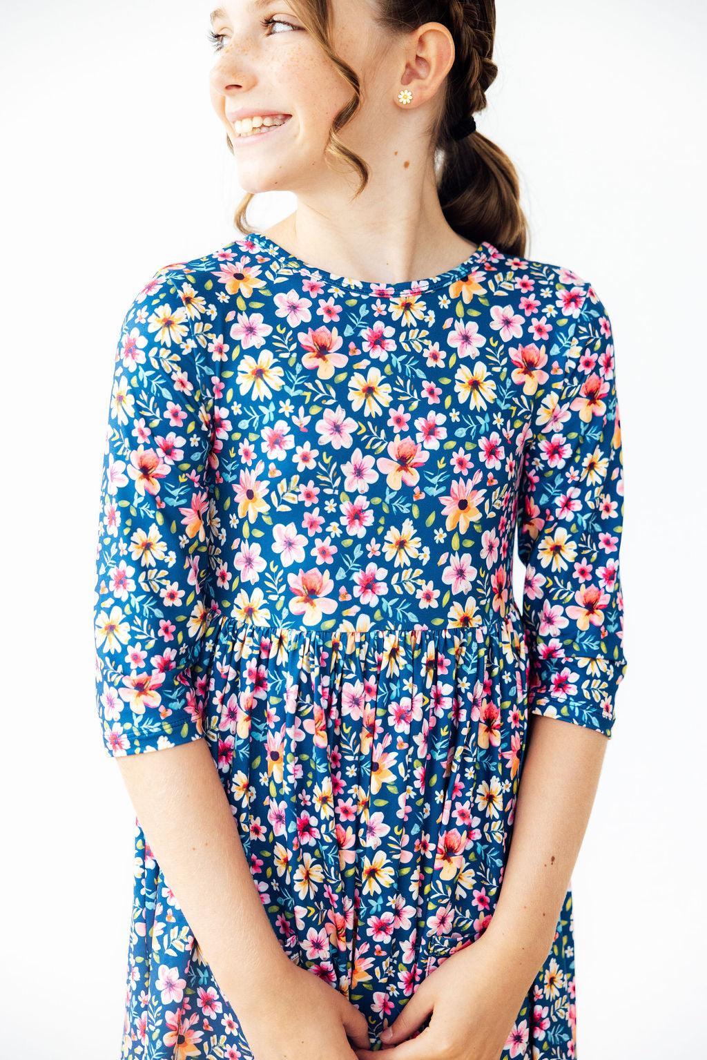 Rainforest Blooms 3/4 Sleeve Pocket Twirl Dress Main image