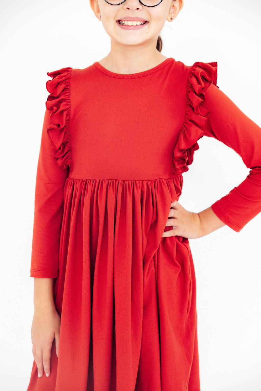 Red L/S Ruffle Twirl Dress Secondary image