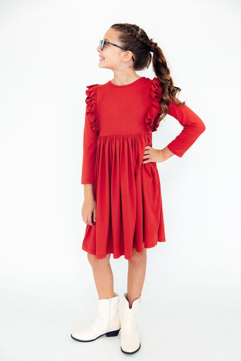 Red L/S Ruffle Twirl Dress Main image