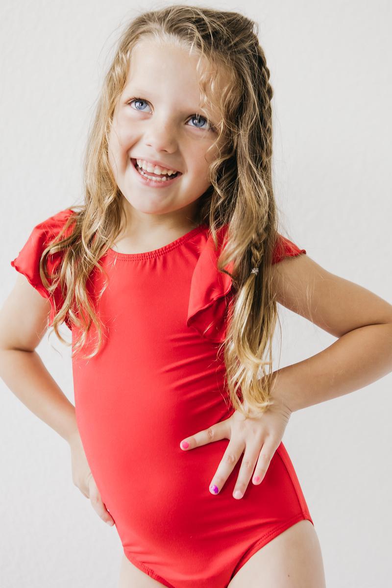 Red S/S Flutter Sleeve Leotard Secondary image