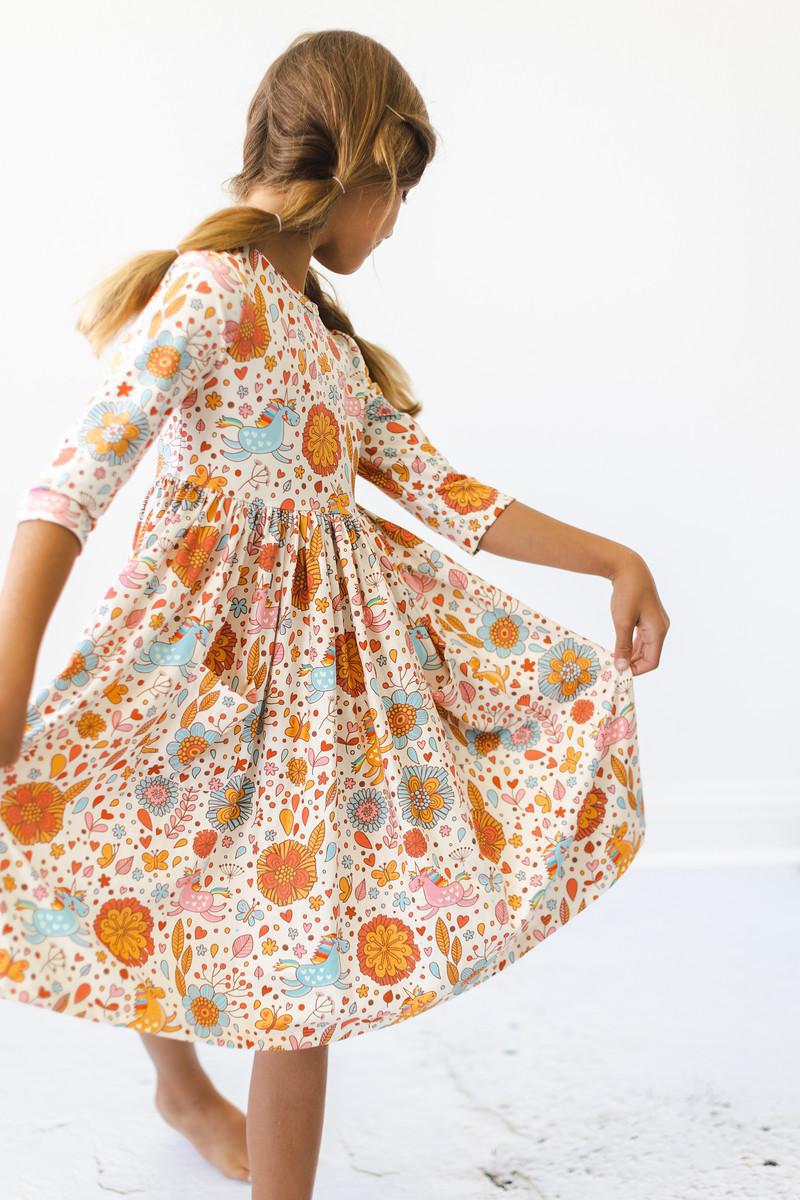 Retro Unicorns 3/4 Sleeve Pocket Twirl Dress Secondary image