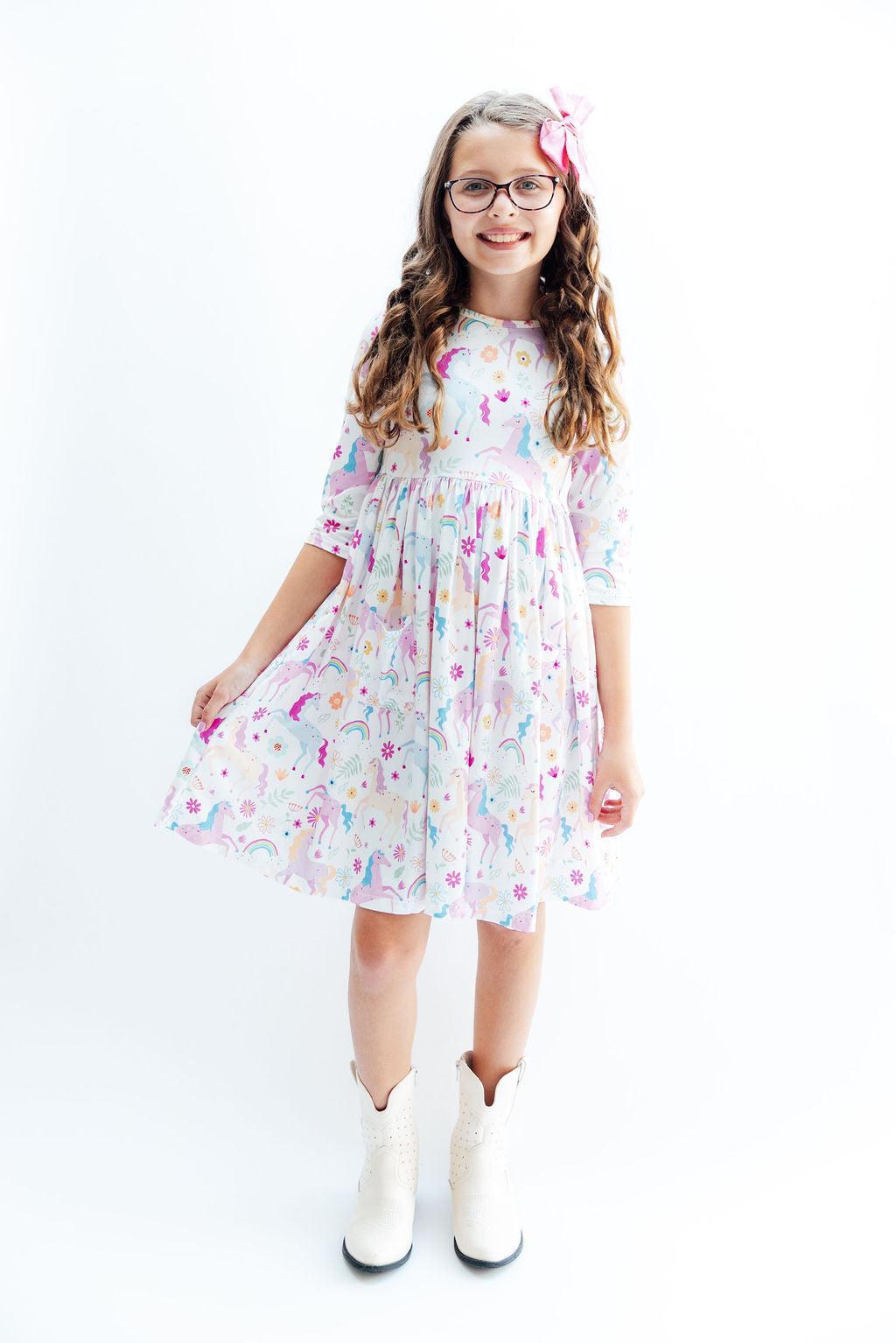 Rainbow Vibes 3/4 Sleeve Pocket Twirl Dress Secondary image