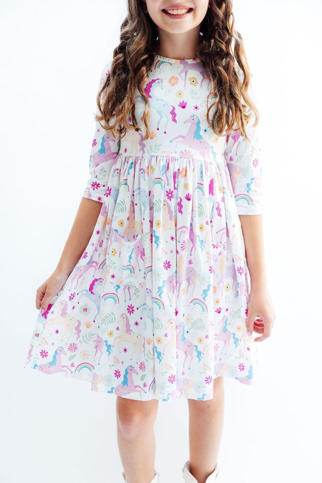Rainbow Vibes 3/4 Sleeve Pocket Twirl Dress Main image
