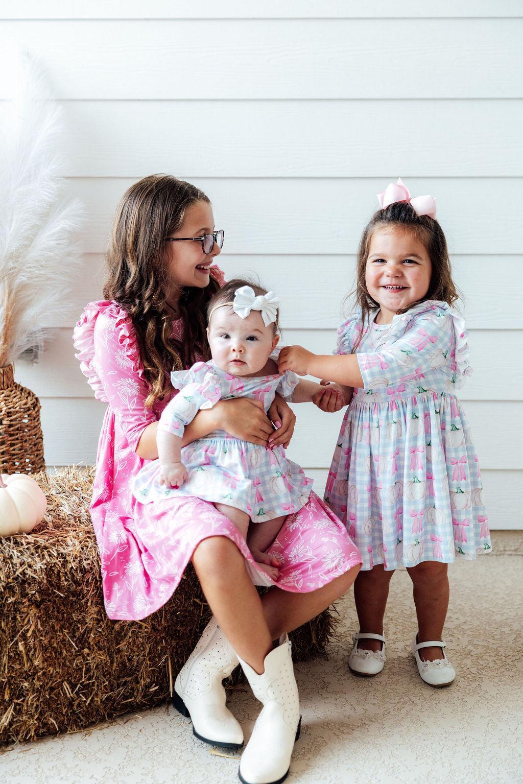 SALE Pumpkin Picnic 3/4 Sleeve Ruffle Twirl Dress Secondary image