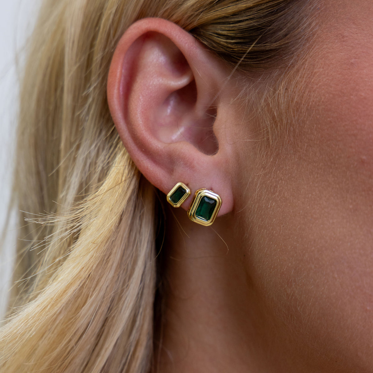 Clementine Emerald Bezel Studs