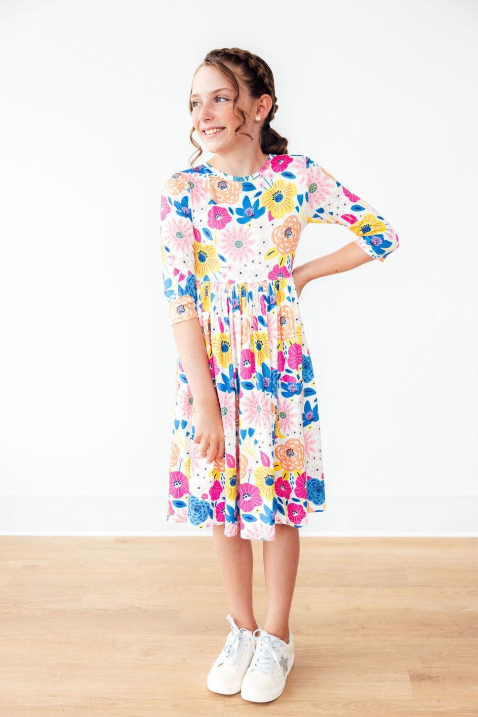 SALE Sunshine Floral 3/4 Sleeve Pocket Twirl Dress Secondary image