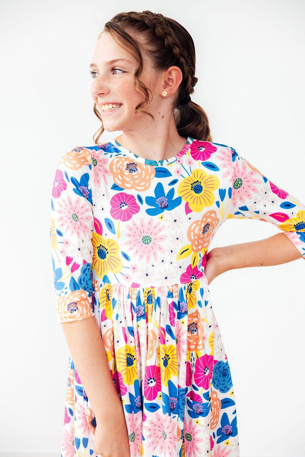 SALE Sunshine Floral 3/4 Sleeve Pocket Twirl Dress Main image