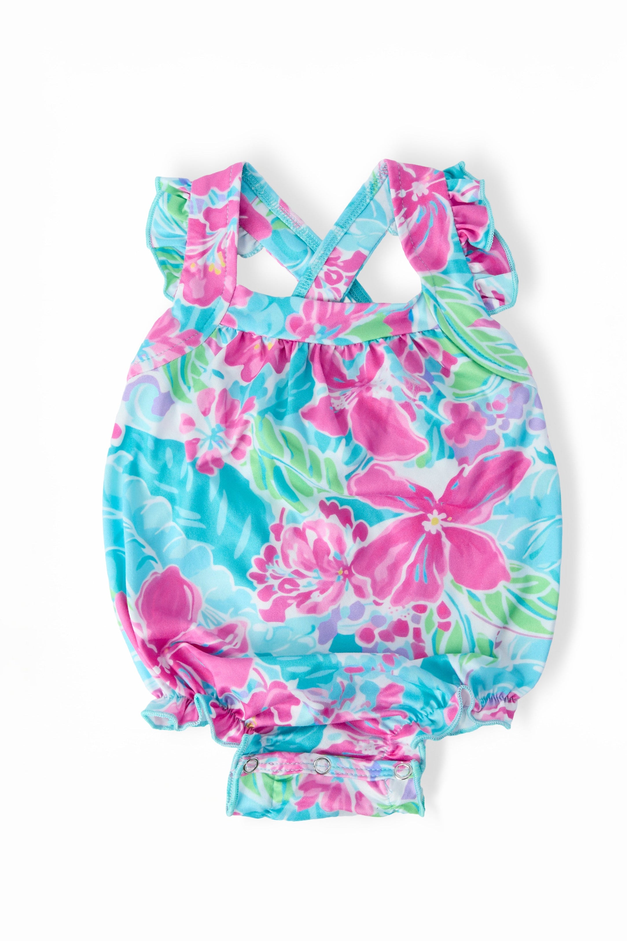 Tropical Punch Ruffle Cross Back Romper Main image