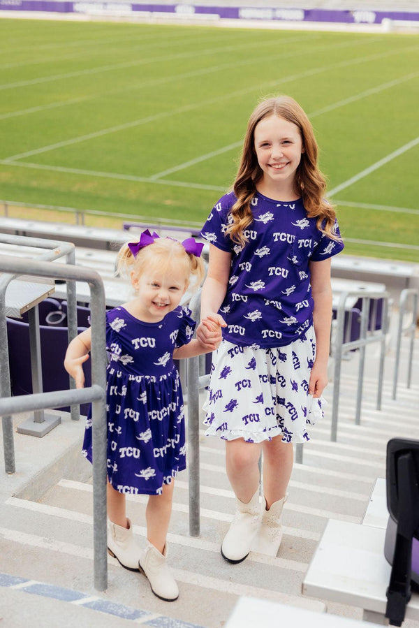 TCU White Frog Ruffle Twirl Skort