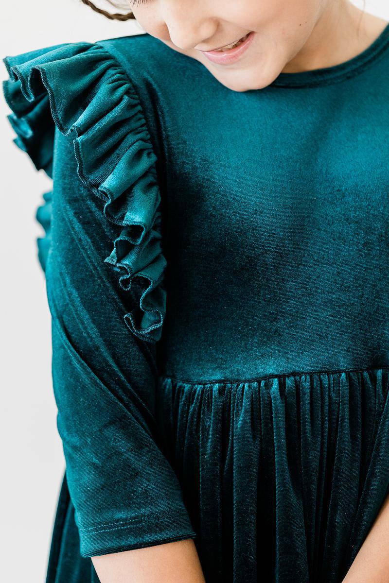 Teal Velvet Ruffle Twirl Dress Secondary image