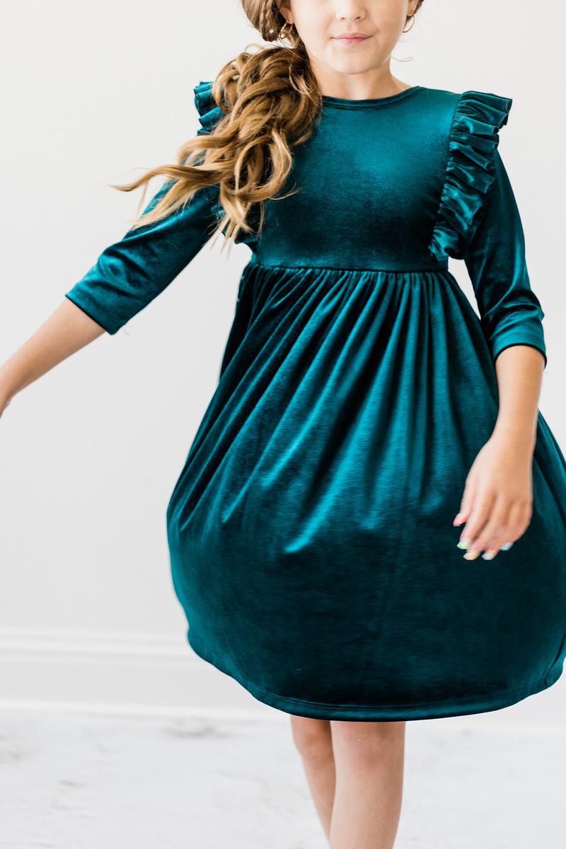 Teal Velvet Ruffle Twirl Dress Main image