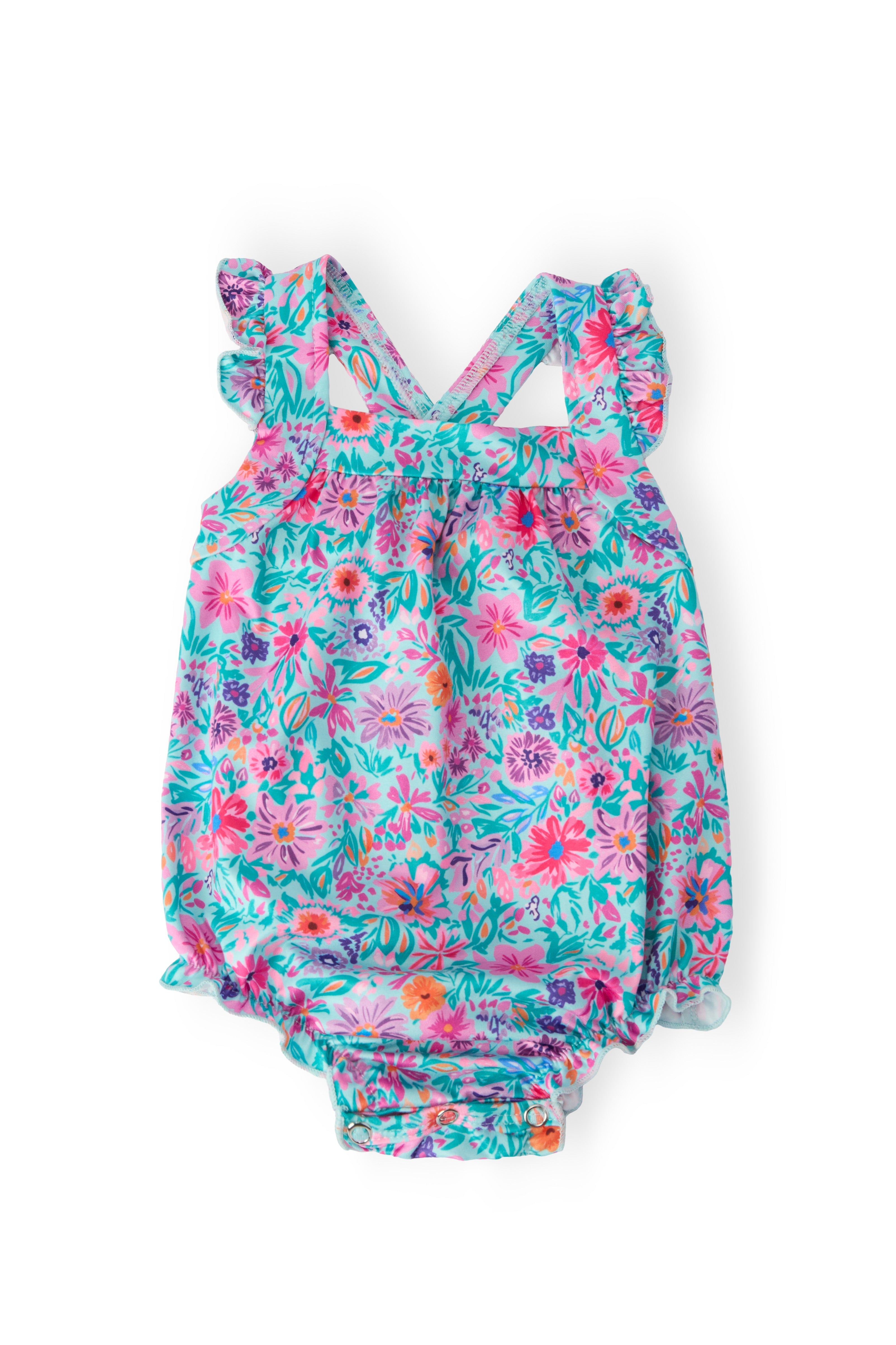 Tropical Garden Ruffle Cross Back Romper Main image