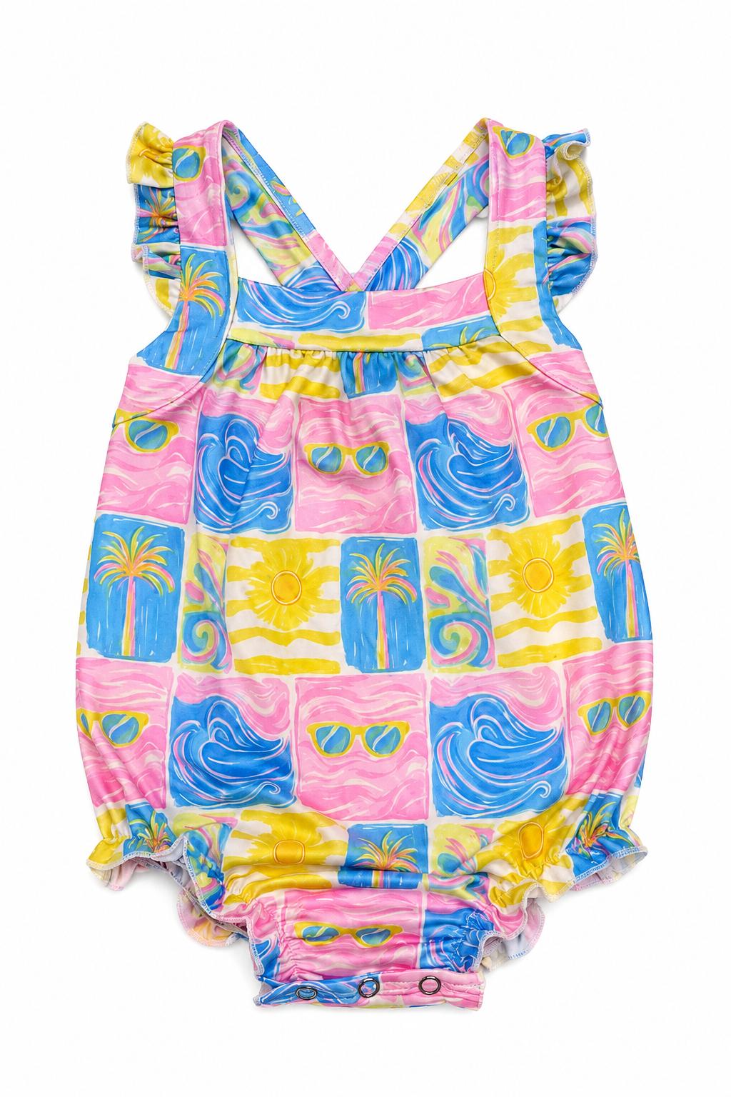 Tropical Summer Ruffle Cross Back Romper Main image