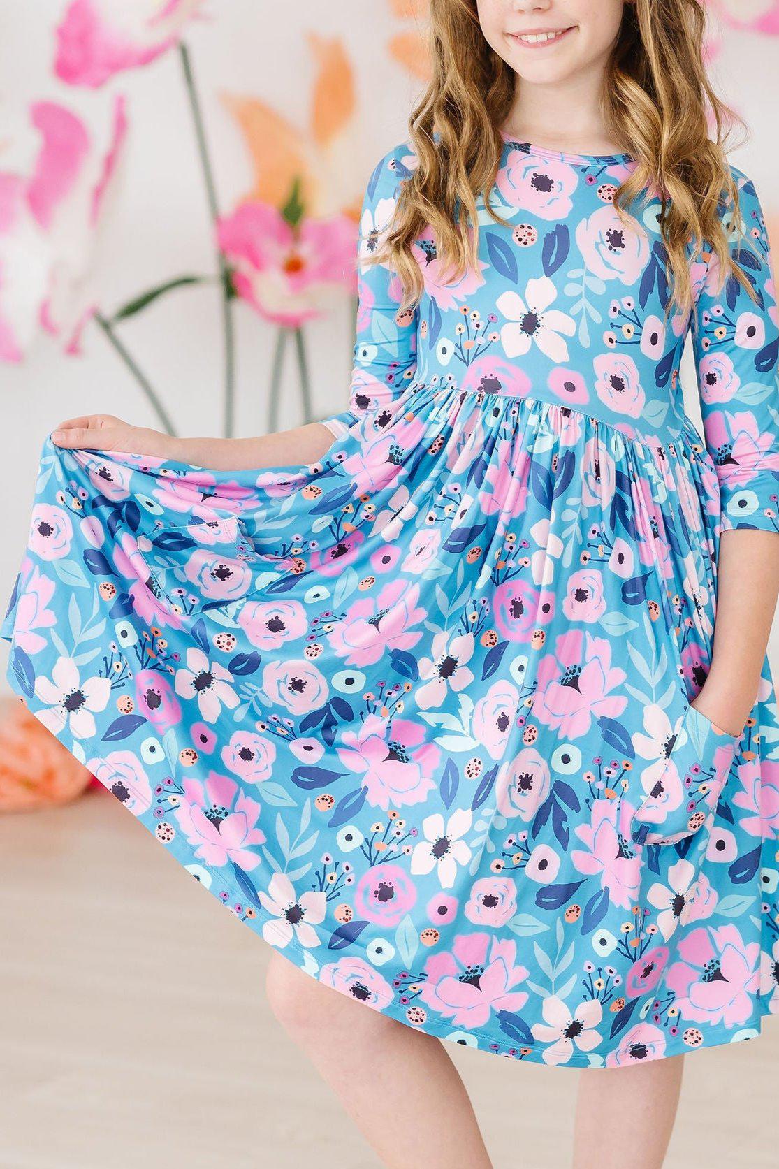 Twirling in Teal 3/4 Sleeve Pocket Twirl Dress Main image