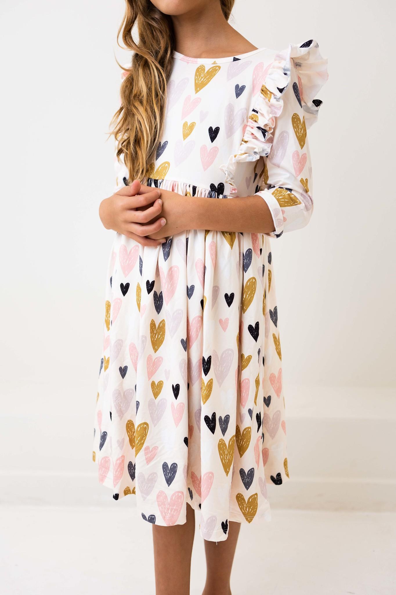 I Heart You 3/4 Sleeve Ruffle Twirl Dress Secondary image