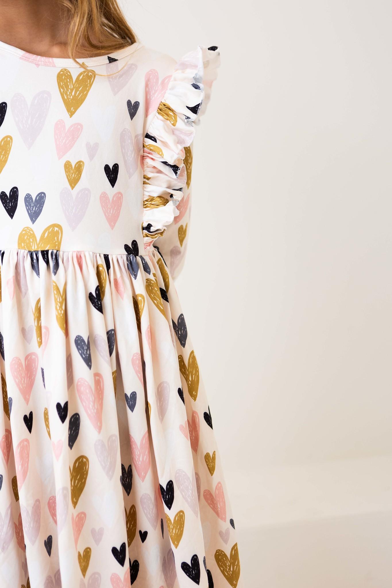 I Heart You 3/4 Sleeve Ruffle Twirl Dress Main image