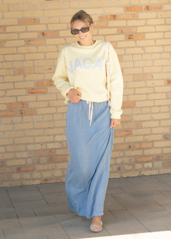 Cleo Medium Wash Chambray Maxi Skirt