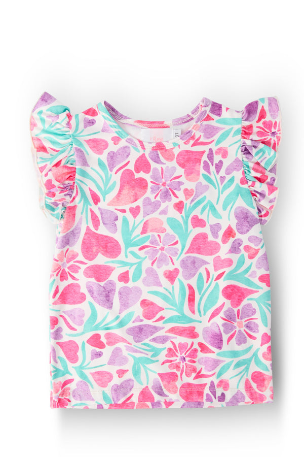 Watercolor Hearts S/S Ruffle Tee