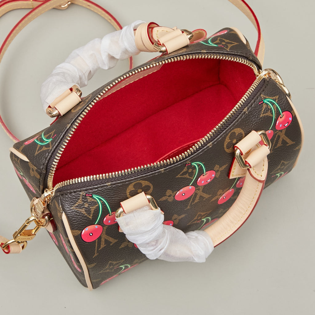 Cherry Mini Dome Handbag with Adjustable Shoulder Strap