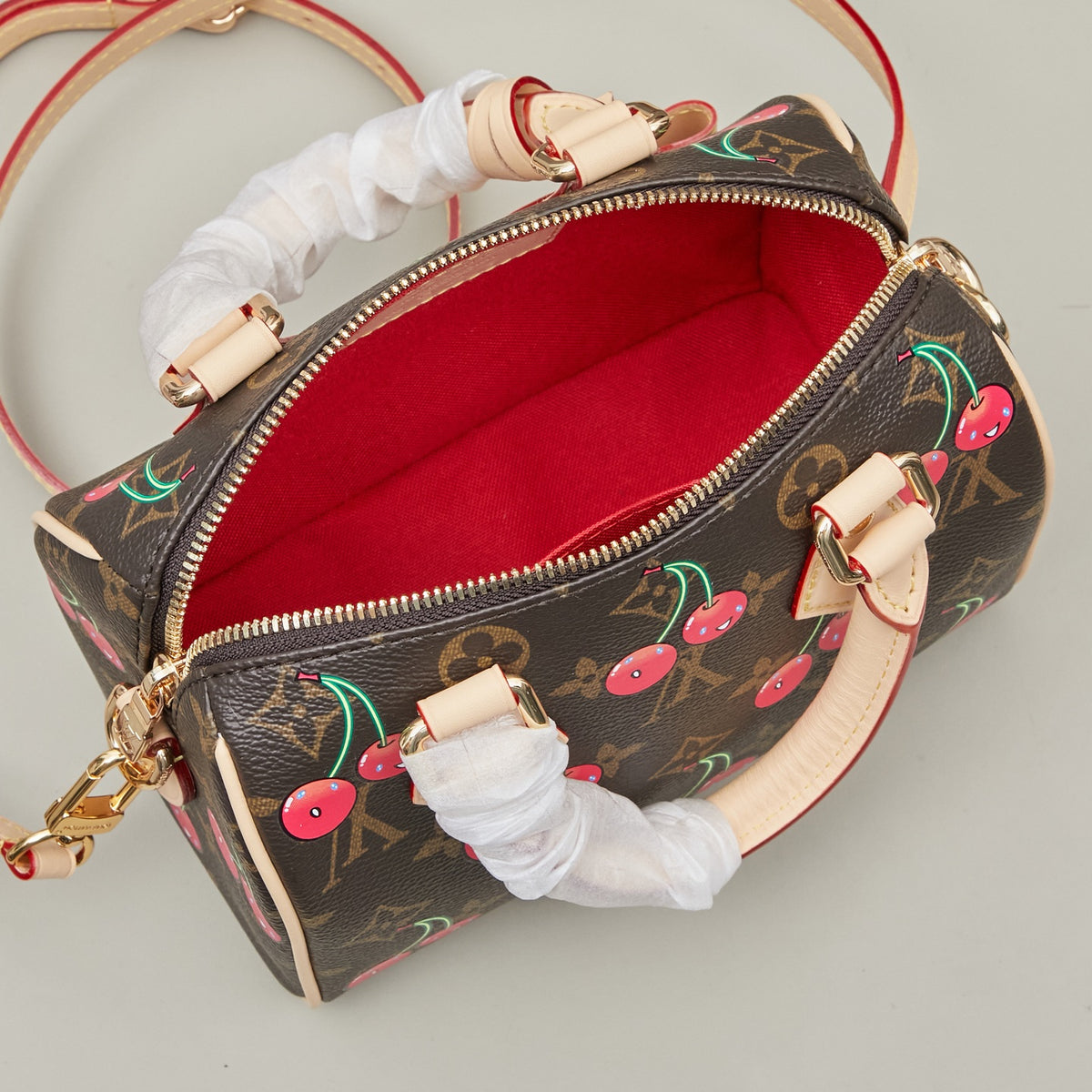 Cherry Mini Dome Handbag with Adjustable Shoulder Strap