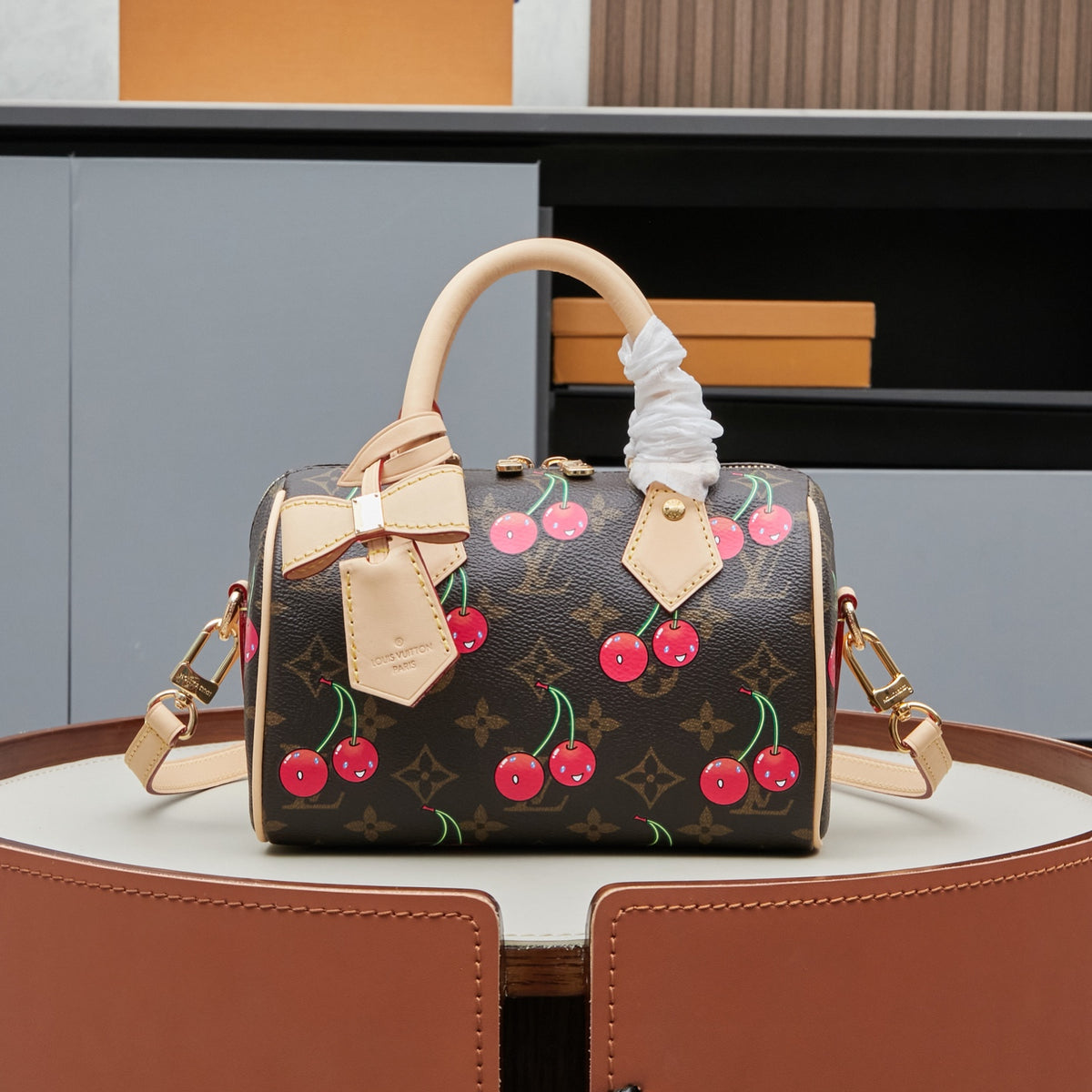 Cherry Mini Dome Handbag with Adjustable Shoulder Strap