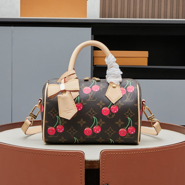 Cherry Mini Dome Handbag with Adjustable Shoulder Strap