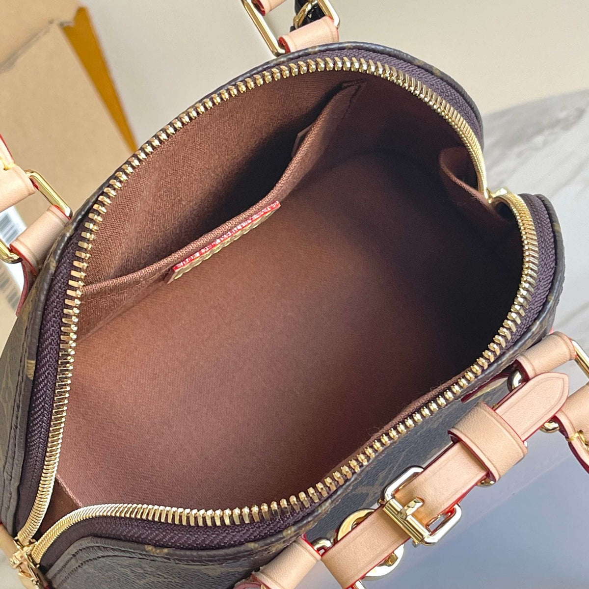 Brown Monogram Dome Handbag with Chain Strap
