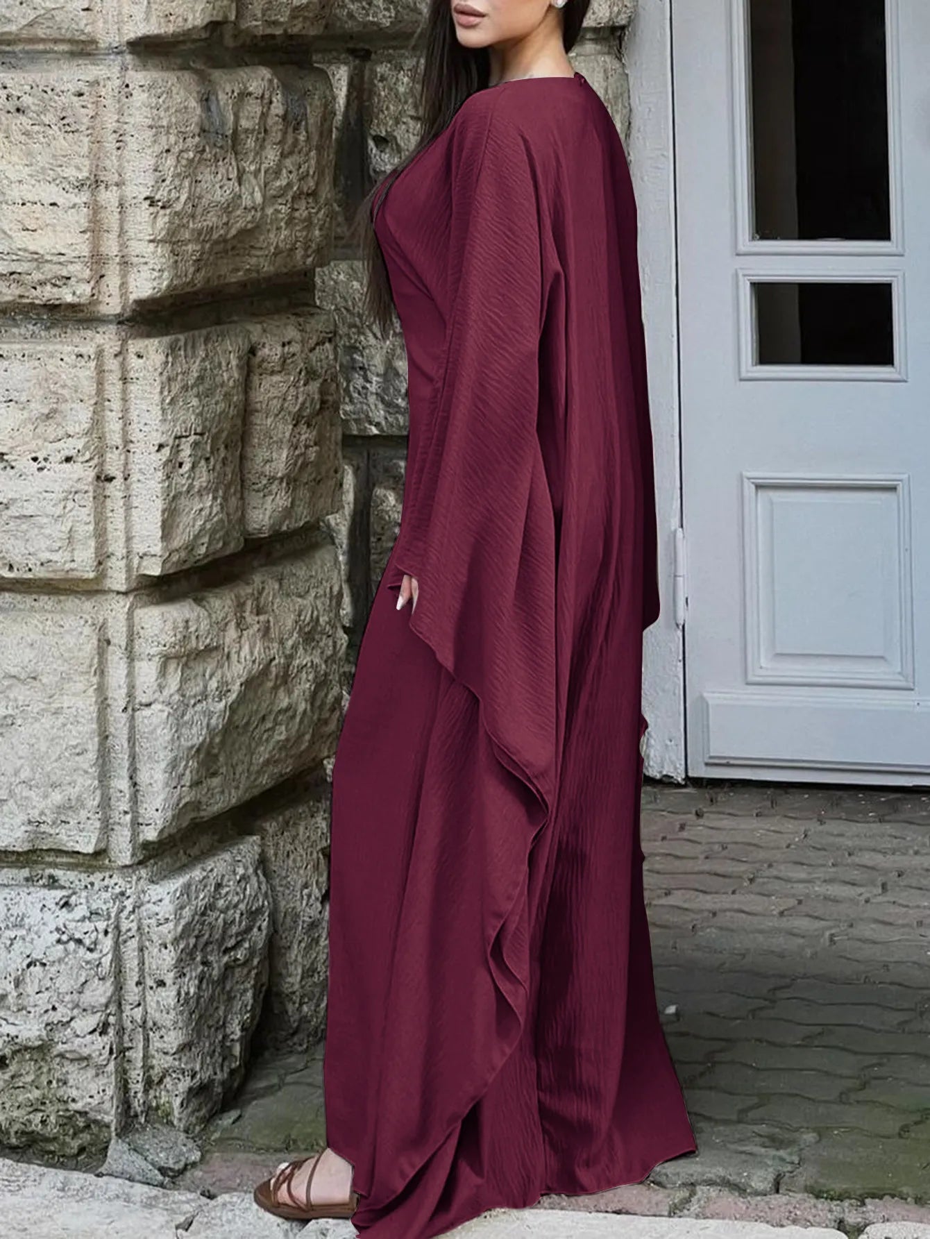Round Neck Maxi Dress with Flowing Cape Sleeves view 12 - Shopiebay