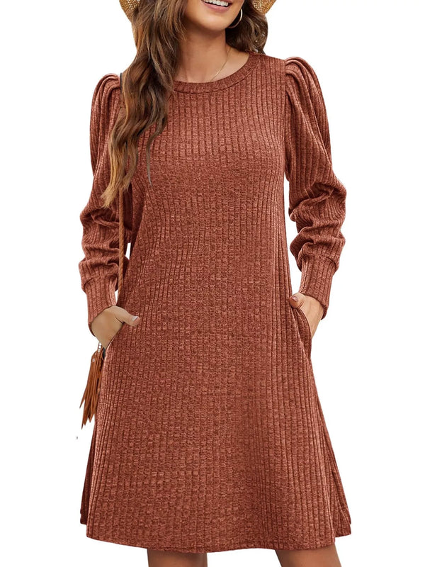 Ribbed Knit Puff Sleeve Casual Mini Dress - product image 31
