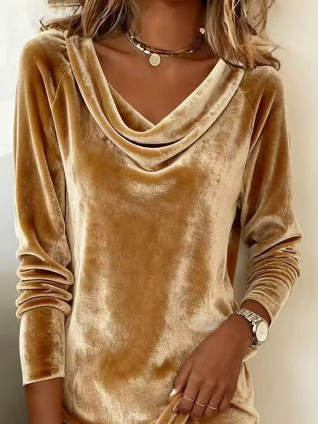 Velvet Cowl Neck Long Sleeve Mini Dress - product image 2