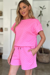 Double Take Full Size Texture T-Shirt and Shorts Set