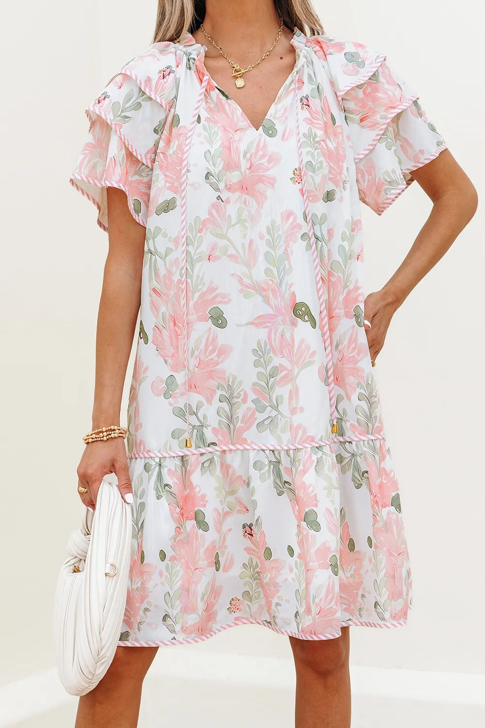 Floral Contrast Edge Layered Short Sleeve Mini Dress - product image 6