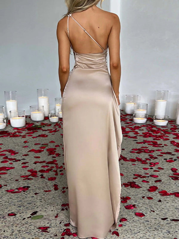 One Shoulder Satin Dress with High Slit - product image 2