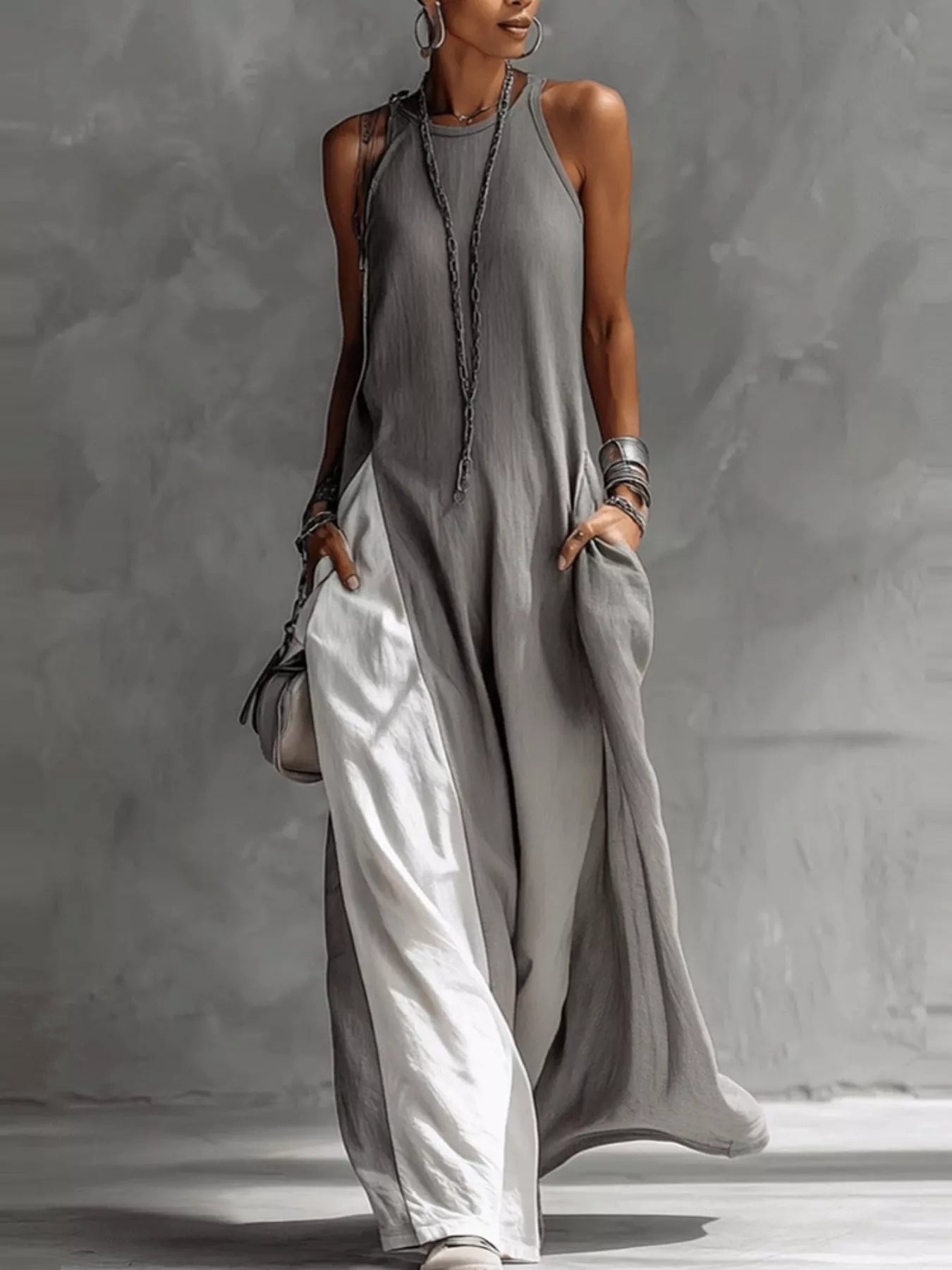 Two-Tone Sleeveless Maxi Dress Main image
