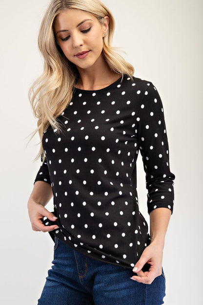 Celeste Full Size Polka Dot Round Neck Three-Quarter Sleeve T-Shirt