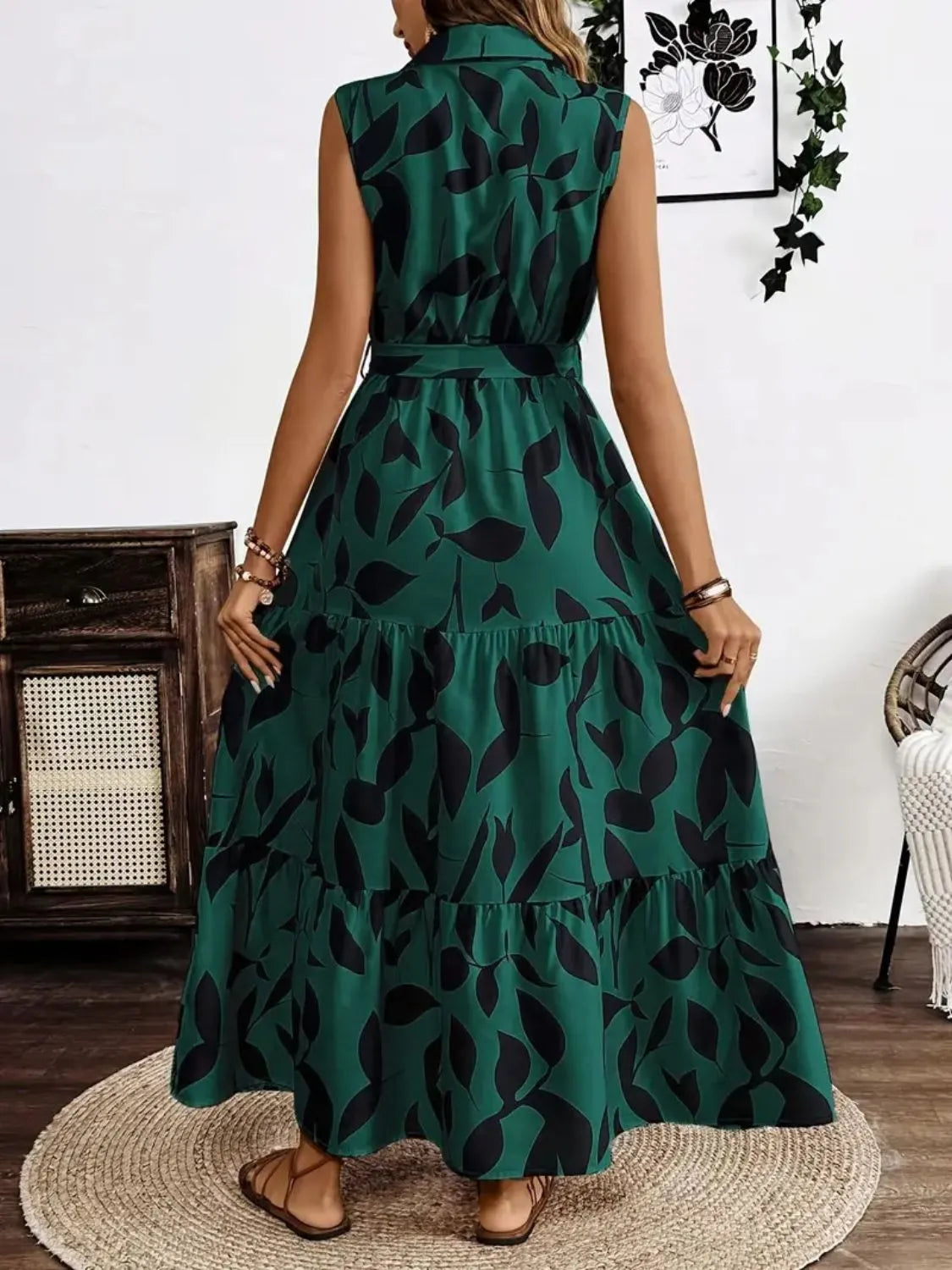 Printed Tie Waist Sleeveless Maxi Dress view 8 - Shopiebay
