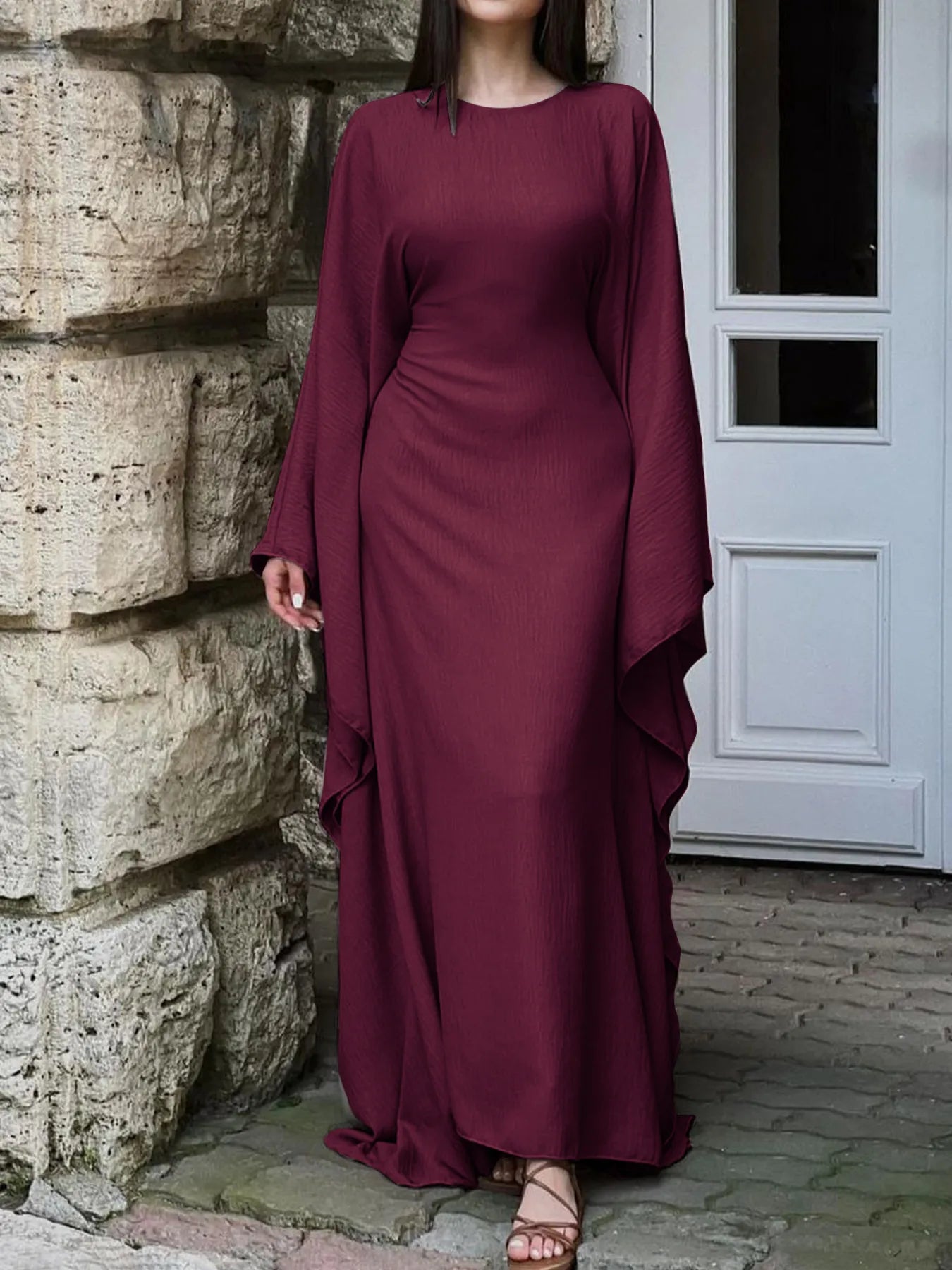 Round Neck Maxi Dress with Flowing Cape Sleeves view 10 - Shopiebay